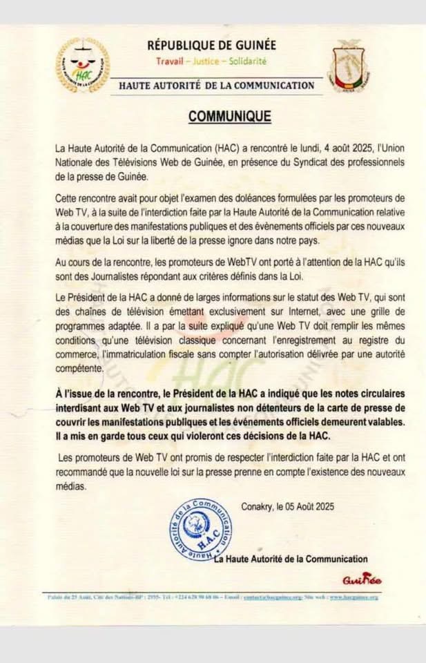 Communiqué HAC / Web TV 